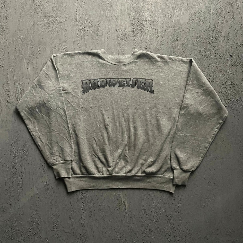 Vintage Budweiser Graphic Sweatshirt Men Extra Large Grey 90s Hanes
